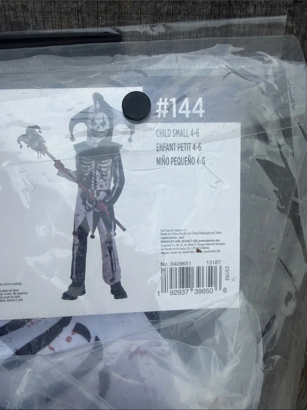 Child Small 4-6 Party City/Amscan Menacing Jester 3pc Costume Black, White & Red